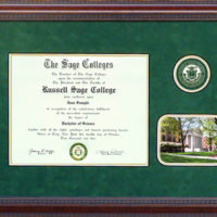 Russell Sage College Green Suede Diploma Frame with Campus Photo
