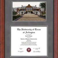UTA Diploma Frame with Campus Lithograph in Walnut
