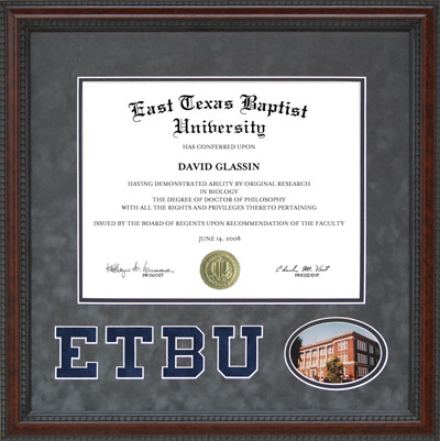 ETBU Diploma Frame in Grey Suede