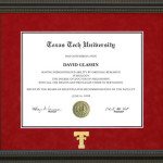 Texas Tech Diploma Frame in Red Suede Mat, Gold Embossed Double T