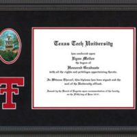 Texas Tech Diploma Frame with Black Suede Mat, Campus Photo & Red Logo