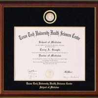 Texas Tech University Health Sciences Center (TTUHSC) Diploma Frame with Custom Medallion