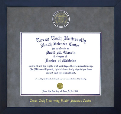 Texas Tech Health Sciences Center Embossed Diploma Frame