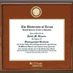 UT Health Science Center Diploma Frame with Custom Gold Medallion