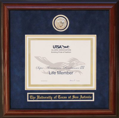 Official UTSA Alumni Life Member Certificate Frame