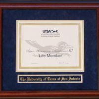 UTSA Alumni Association Life Member Certificate Frame