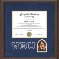 WBU Diploma Frame with Blue Suede Mat, Logo and Flame